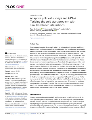 Thumbnail of Adaptive political surveys and GPT-4: Tackling the cold start problem with simulated user interactions