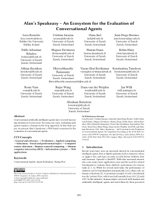 Thumbnail of Alan's Speakeasy — An Ecosystem for the Evaluation of Conversational Agents